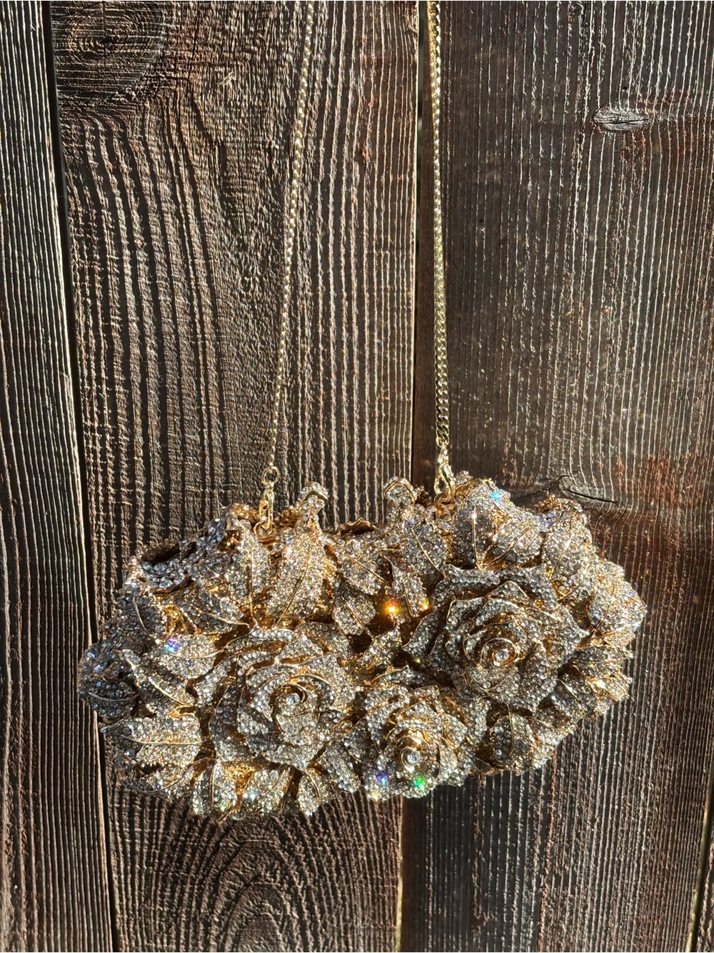 Cecilie Bahnsen Gold Crystal Rose Clutch